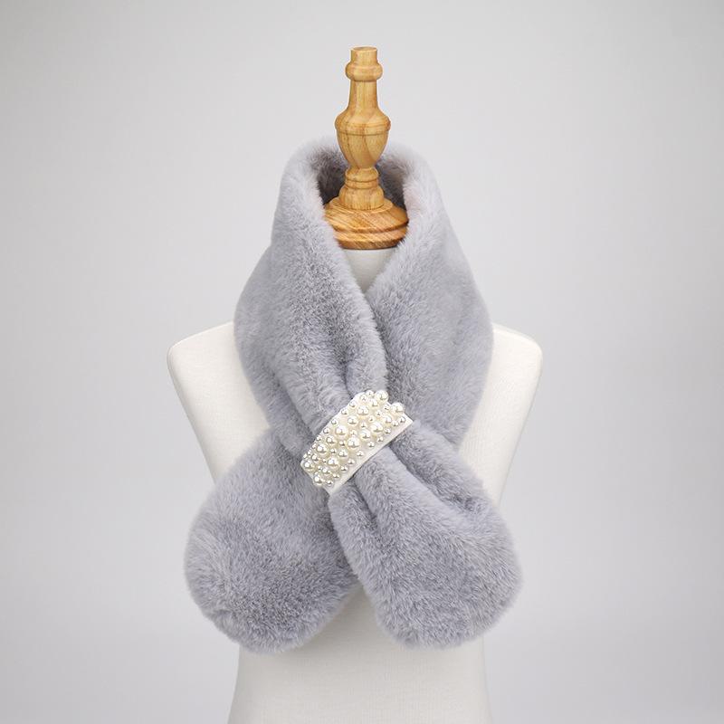 

Женский плюшевый шарф: Высококачественный, корейский стиль, искусственный мех кролика, густой и теплый для осени/зимы Beaded scarf