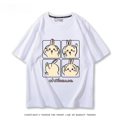 Chiikawa Cute Four-cell Pattern T-shirt Summer High Quality 100% Cotton T-shirt Casual Comfortable Loose Men's T-shirt