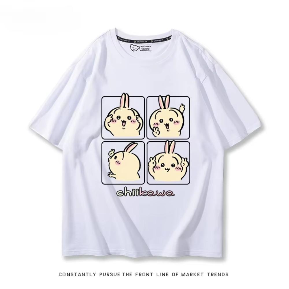Chiikawa Cute Four-cell Pattern T-shirt Summer High Quality 100% Cotton T-shirt Casual Comfortable Loose Men's T-shirt