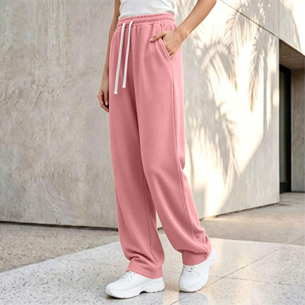 Women's Plus Size Loose Fit Wide Leg Straight Pants Color for Fall Casual Wear
