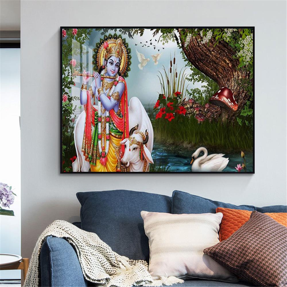 Radha Krishna Canvas Poster Silk Fabric Modern Style Prints Party House Decor Room Religion Canvas Painting On The Wall No Frame