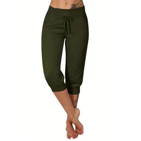 Womens 3/4 Length Trousers Capri Leggings Stretch Elastic Waist Sweatpants Workout Tracksuit Bottoms Running Jogger