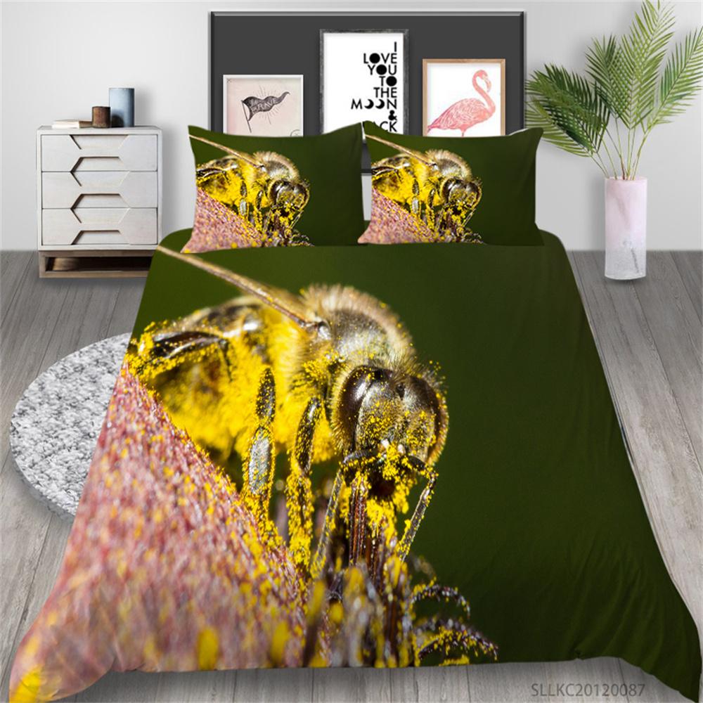 2/3pcs Bedding Set Breathable Comforter Duvet Cover Set 3D Bee Unique Design Microfiber Comfortable Bed Suit