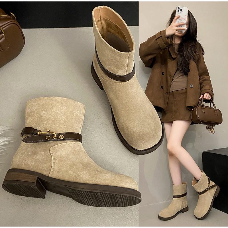 Women Western Cowboy Ankle Boots,Chunky Chunky Heel Sole Combat Boots,Motorcycle Style Platform Booties, Fall Winter Vintage