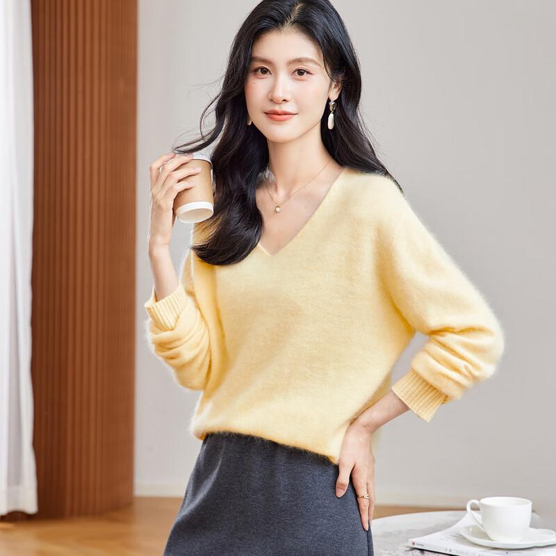 Women's Luxury V-Neck Brushed Cashmere Blend Sweater