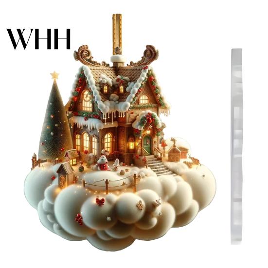 Holiday House Hanging Decor Christmas Pendant Acrylic 2D Flat Ornament Mini Snow-covered Cabin Cartoon Decoration for Tree Mantel Car Charming