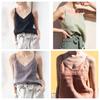 Canottiera da Donna Scollo a V Senza Maniche Vestibilità Larga Casual in Lino Top Canotta Colore Unico Spalline Sottili