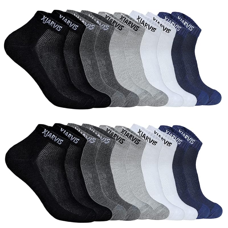 XJARVIS Half Terry Ankle Socks for Men & Women, Breathable Cotton, Unisex Solid Multicolor Sports Towel Socks Combo, Ide