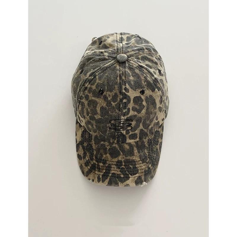 

Корейская Ретро Новая Бейсболка с Леопардовым Принтом для Женщин на Весну и Осень Рваная Старая Уличная Повседневная Бейсболка, Подчеркивающая Маленькое Лицо M（56-58cm）