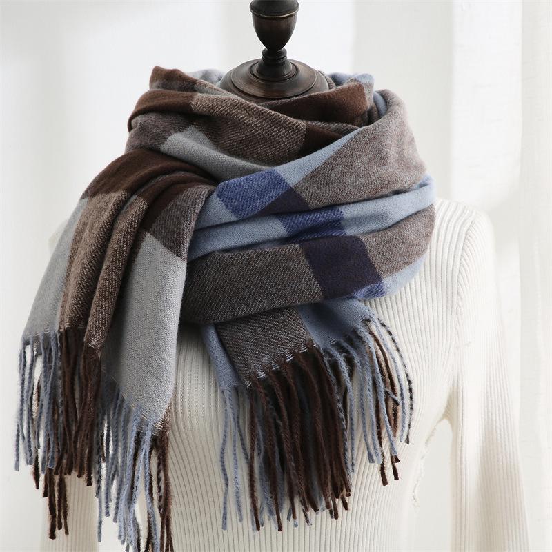 Women's Fashionable Plaid Scarf - 2025 Korean Style Warm Faux Cashmere Autumn/Winter Shawl