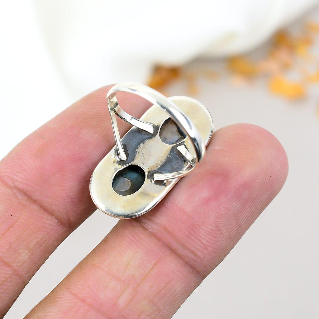 Labradorite 925 Sterling Silver Oval Gemstone Boho Style Handmade Ring For Women