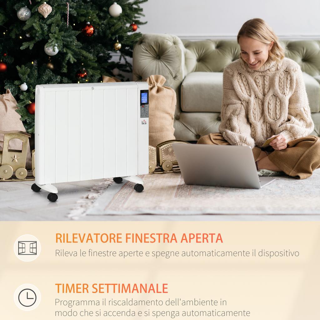 Electric Heater of 1000/2000W with Timer and Heat Settings for Rooms max 15 m², 75x31x66.5 cm, White