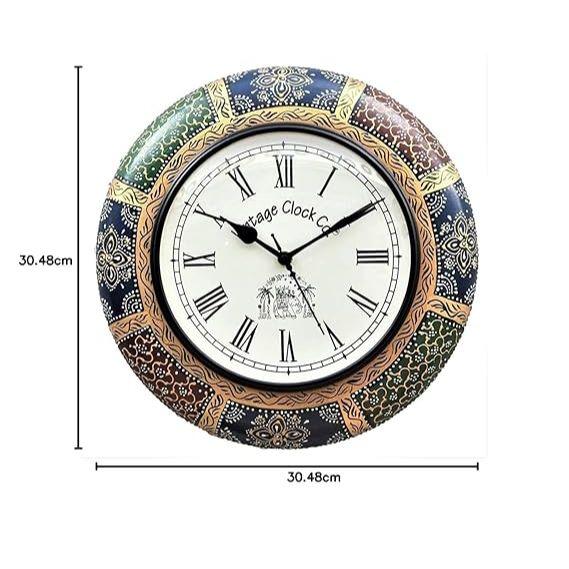 Wooden Hand-Painted Wall Analog Clock / With Seconds Needle / Roman Numerals