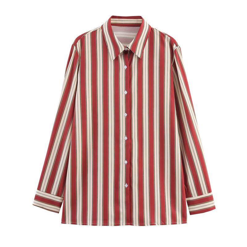 Za Autumn New Arrivals Women's Clothing Zr European and American Style Fashionable Versatile Casual Daily Striped Waist-Tightening Long-Sleeve Shirt