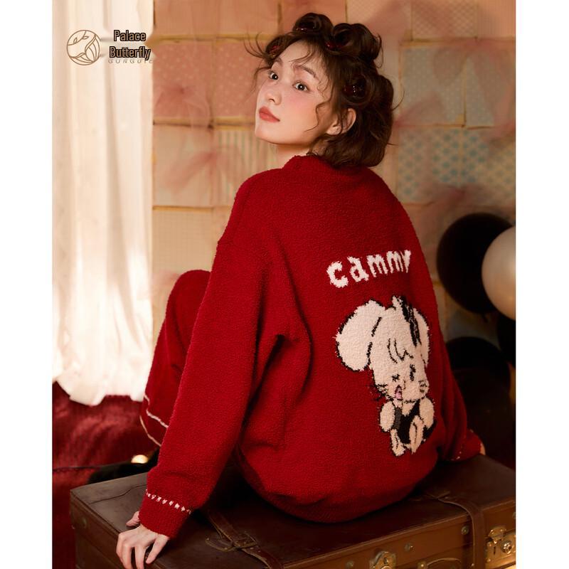 Gongdie Mikko Women s Red Fleece Cartoon Pajama Set L