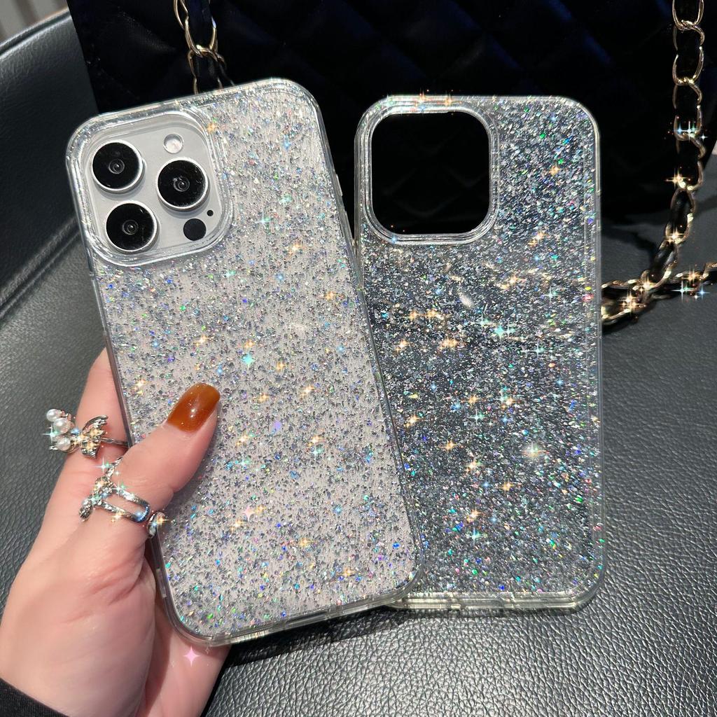 Large Glitter Flakes Phone Case for iPhone 11/14/15/17 Pro Max - Cute & Simple Design