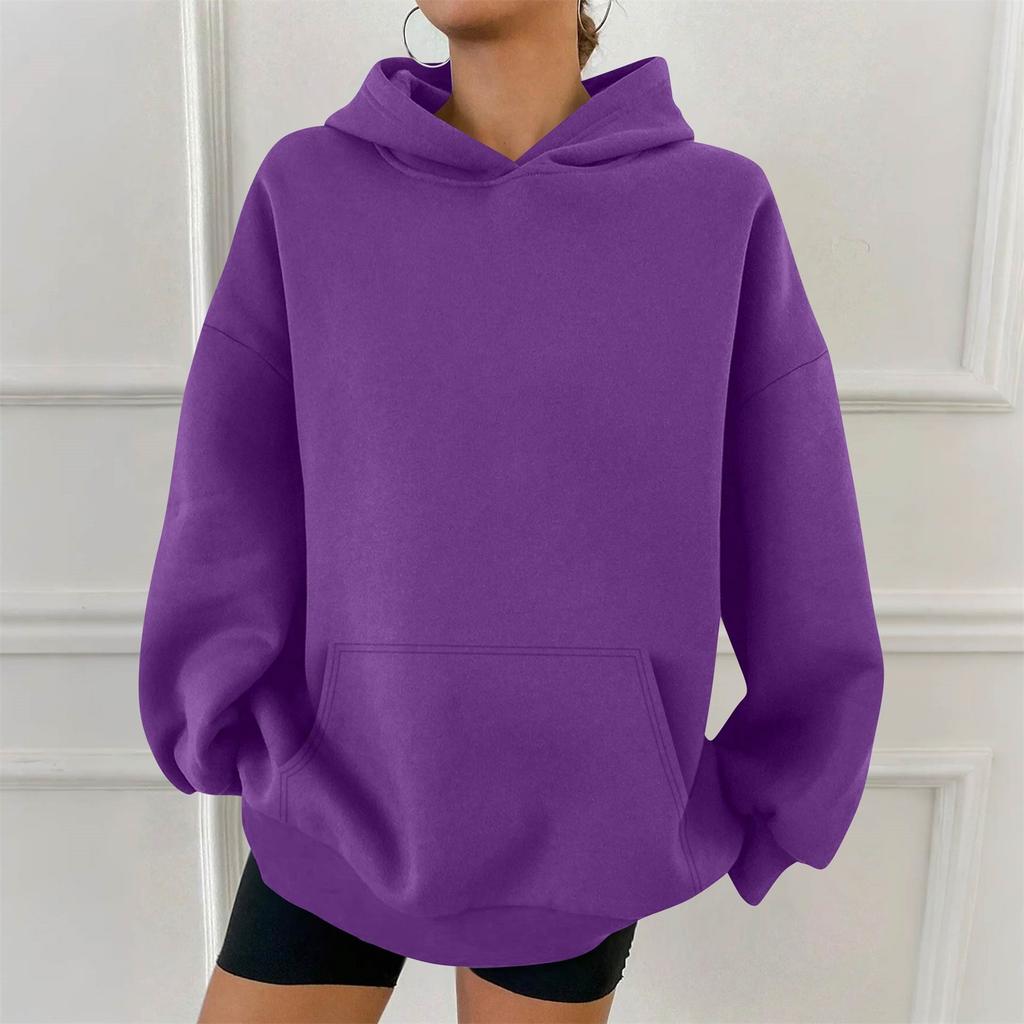 Women's Fashion Casual Solid Color Pocket Long Sleeve Hoodie
