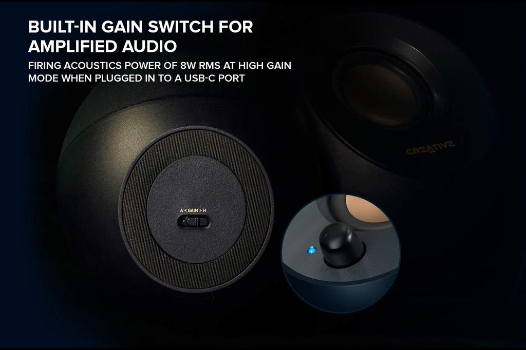 Creative Pebble V2 Minimalistic Desktop Speaker with AUX Up to 8W RMS Power for Computers and Includes Adapter and Extension Cable - 2.0 USB-C, 3.5mm