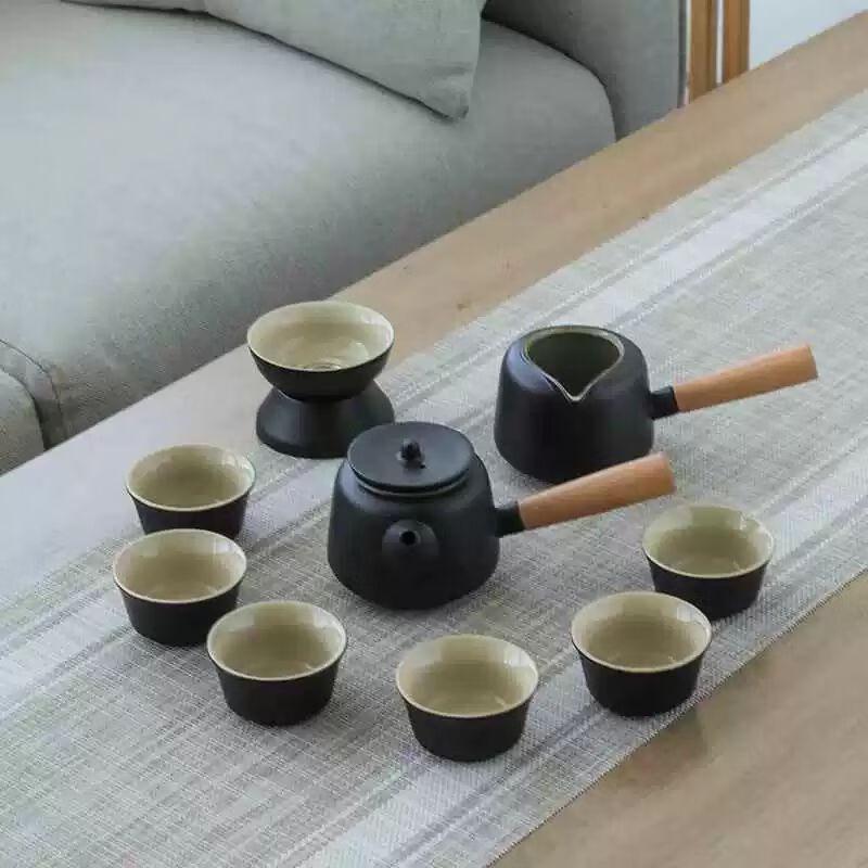 Modern Japanese Ceramic Tea Set with Stone Tray