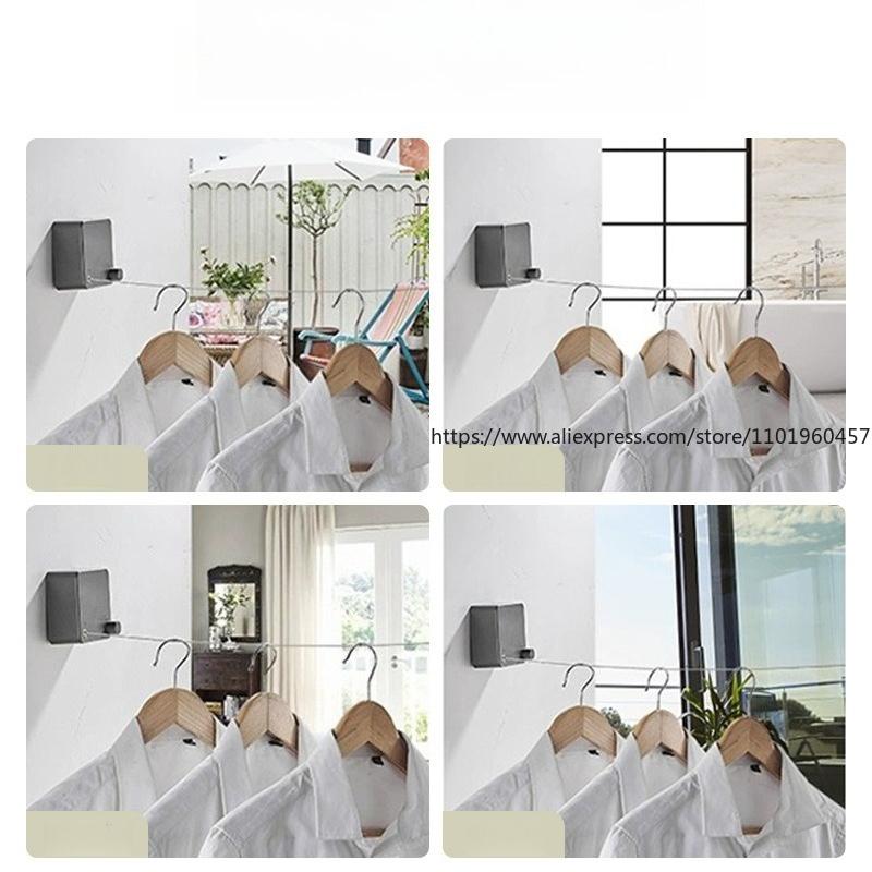 Invisible Telescopic Drying Clothes, No Punching Indoors, Bathroom Balcony Wire Rope Rack, Household Hanging Drying