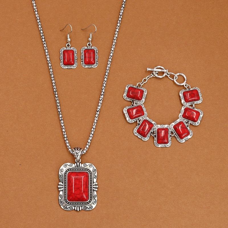 Colier turcoaz în stil boem vintage Colier rotund cu diamante Brățară Set de cercei Set de bijuterii