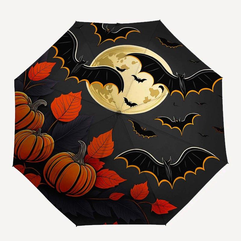 Halloween Bat and Pumpkin Moon Roundel Print Umbrella, Cute Umbrella with Cute Design, Portable 3-Fold Compact Umbrella for Men & Women, Valentine's D