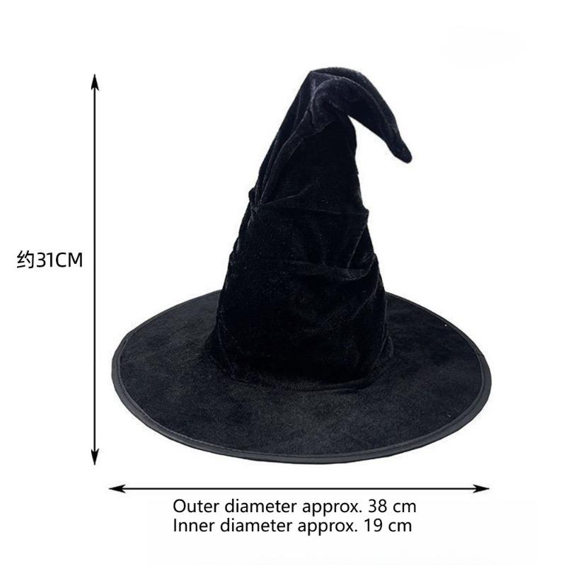 Black Bat Witch Hat Folds Wizard Hats for Women Men Masquerade Party Carnival Costume Cosplay Props Halloween Decorations