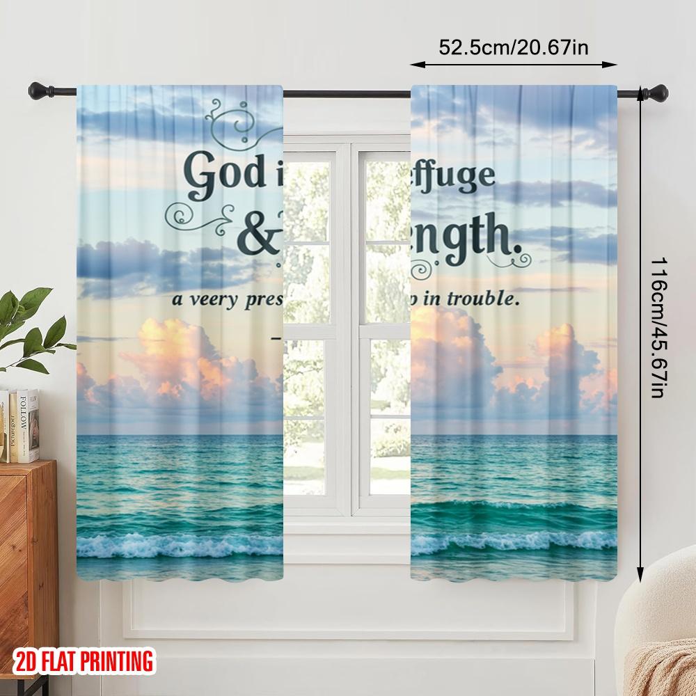 2pcs 2D Flat Printing Drapes God Refuge Strength Ocean Polyester Without Electricity Holiday Decorations for Holiday