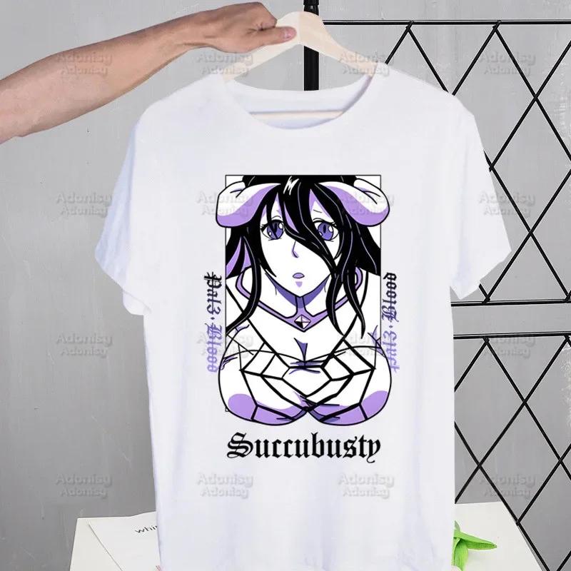 Overlord Anime Albedo T Shirts For Guys O-Neck Short Sleeve Ainz Ooal Gown Momonga T-shirt Regular Men Hip-Hop Tee Shirt