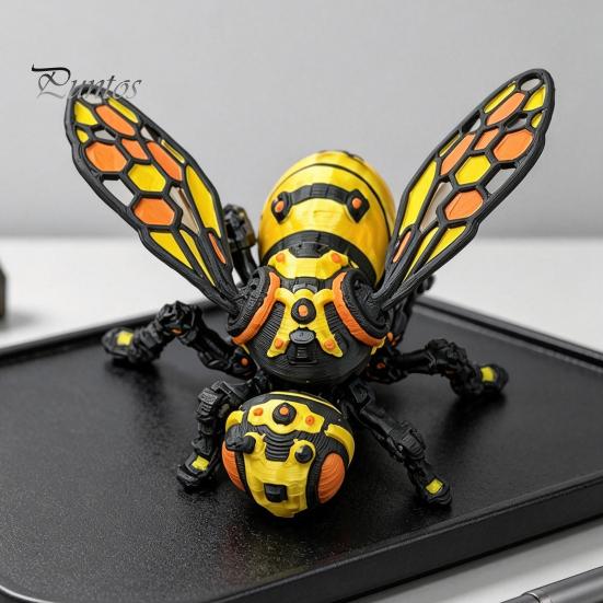 Unique Shelf Display Item 3D Printed Articulated Bee Figure Toy, Keychain Ornament, Posable Mechanical Customizable Poseable Insect Figurine