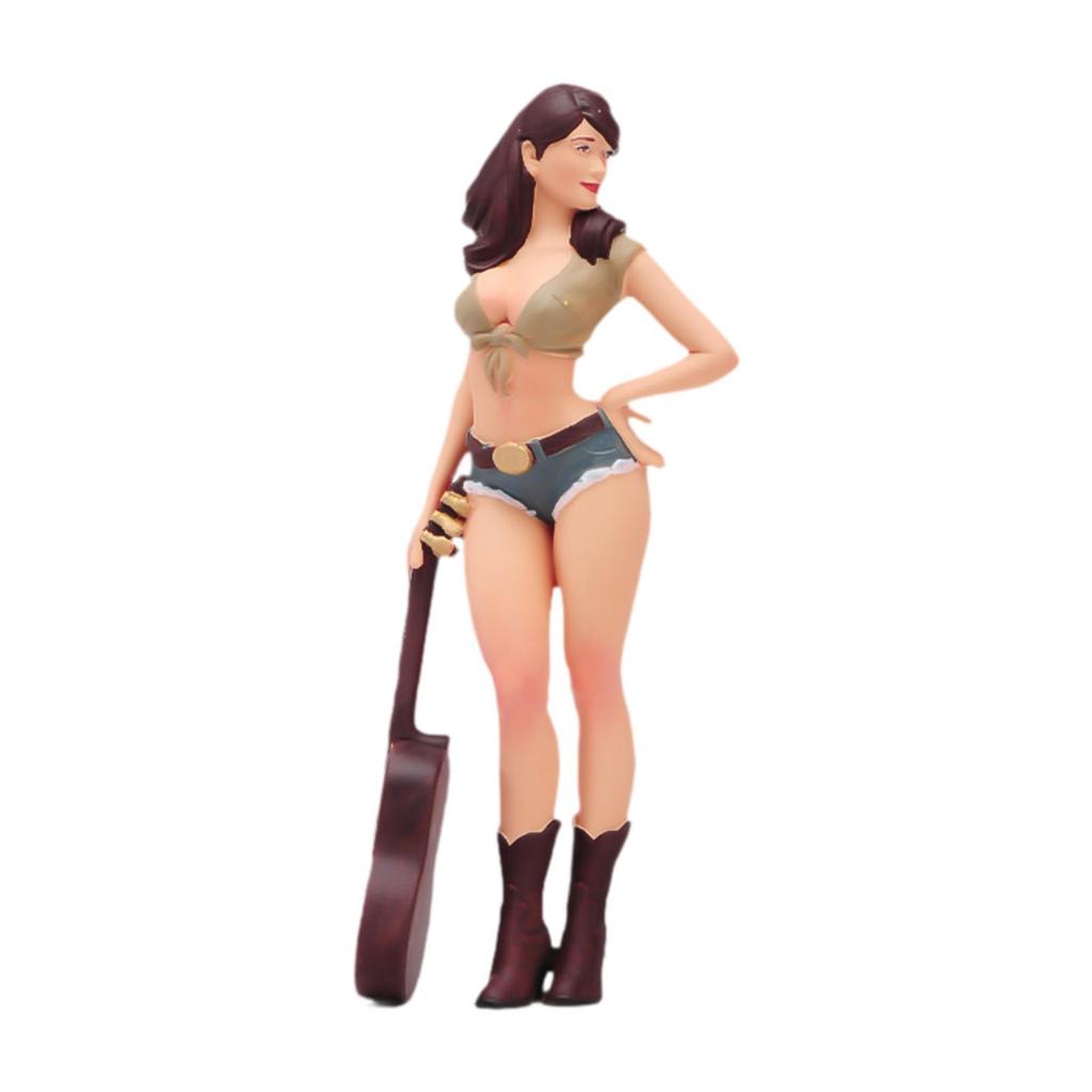 Miniature Figure Doll Guitar Girl Figurine Resin Material Painted Decoration Suitable for Sand Table