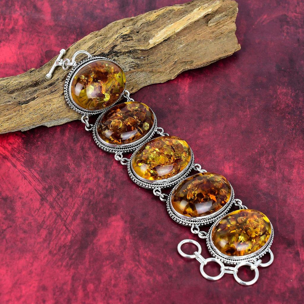 Baltic Amber Bracelet, 925 Solid Sterling Silver Gemstone Jewelry, Handmade Bracelet For Mother Day