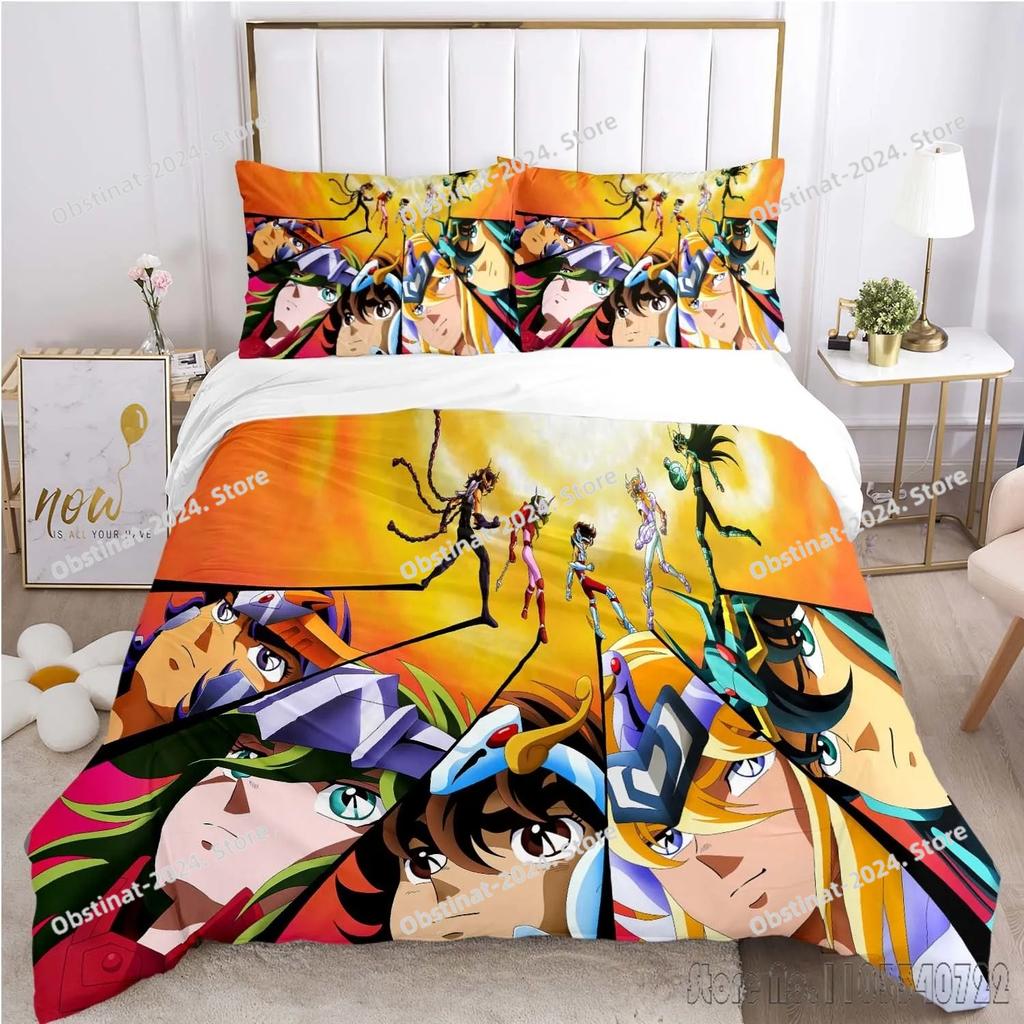 Admire Saint Seiya Pattern Bedding Set Printed Bed Set Duvet Cover Sheet Pillowcase Bed Soft Quilt Cover Full Queen King Size