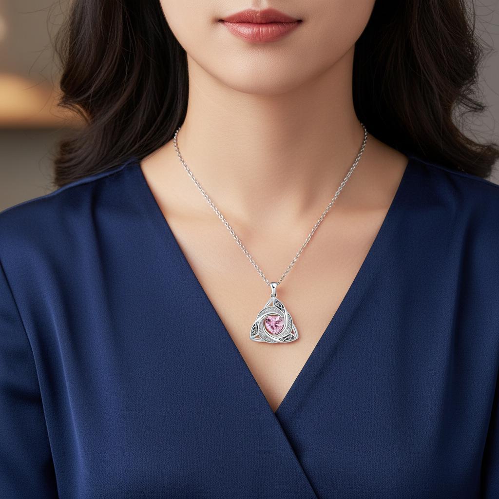 Geometric Witch Knot Zodiac Necklace - Celtic Pendant with Twelve Stones Holiday Gift