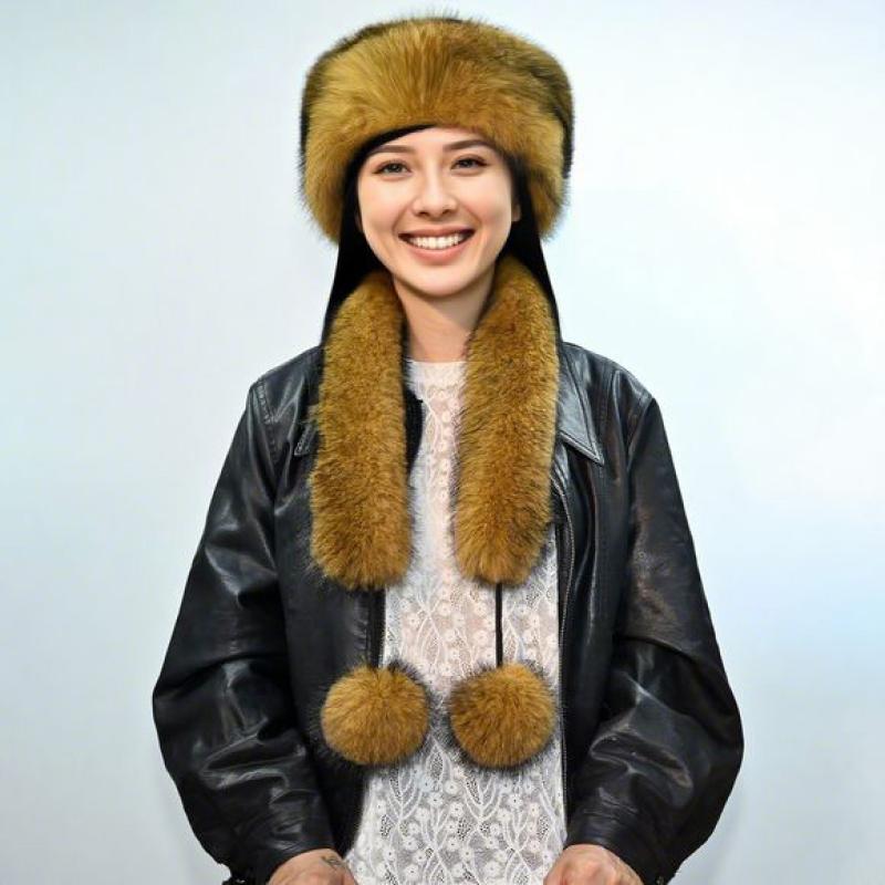 Damen Winter Kunstfuchsfell Trapper Mütze Rollrand Runde Krone Großes Bims Kunstpelzmütze