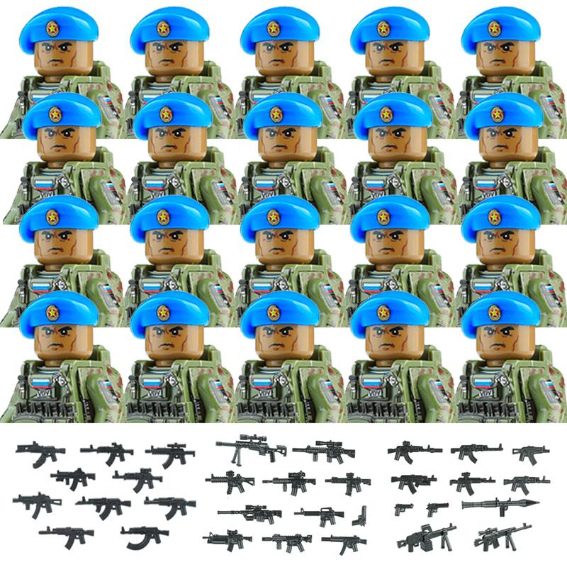 20PCS Military Army Figures Building Blocks SWAT Ghost Commando US Russia Special Forces Soldier Weapons Shield Belt Bricks Toys