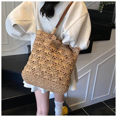 Straw Bag Handwoven Bag Rattan Bamboo Bag Vacation Beach Bucket Bag Women's Shoulder Bag