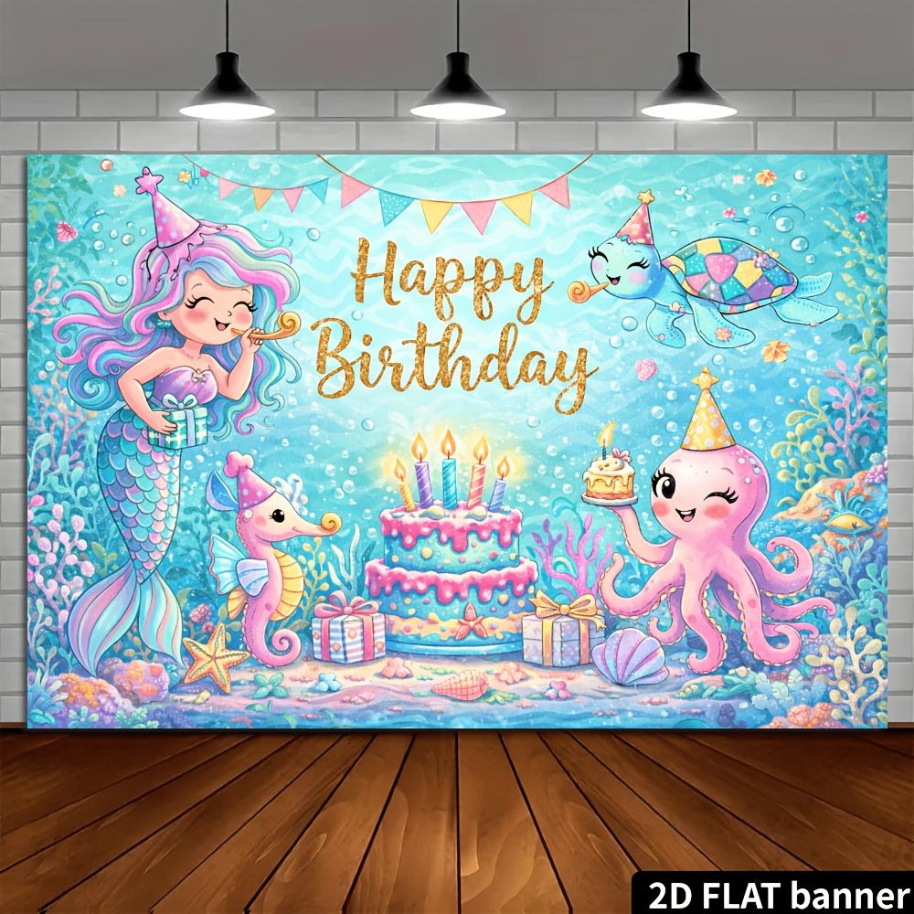 2D planar seabed-themed birthday party banner background - Mermaid birthday theme