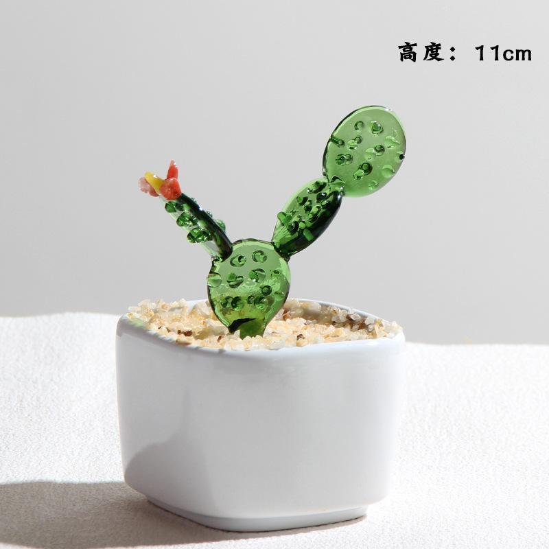Handmade Glass Blown Cactus Cute Crystal Art Cactus Figurines Collectibles Desk Simulation Plants Decorations Mother's Day Gift