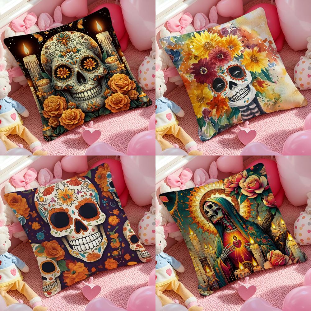 Anime Day of the Dead Cushion Cover Pattern Printed Pillowcase for Living Room Sofa Cushion Cover & Bedroom Decor