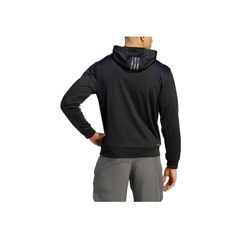 Adidas Logo Print Zip-Up Hoodie Men Hoodies Black IJ9618