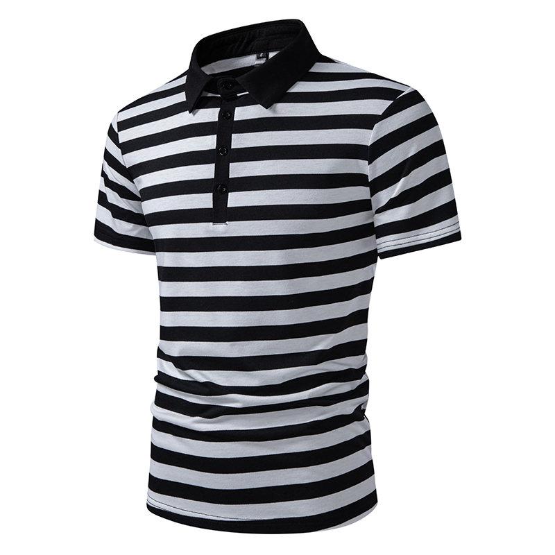 Summer Men's Classic Striped Polo Shirts Short Sleeve Breathable Casual T-Shirt Contrast Color Lapel Collar Streetwear Basic Top