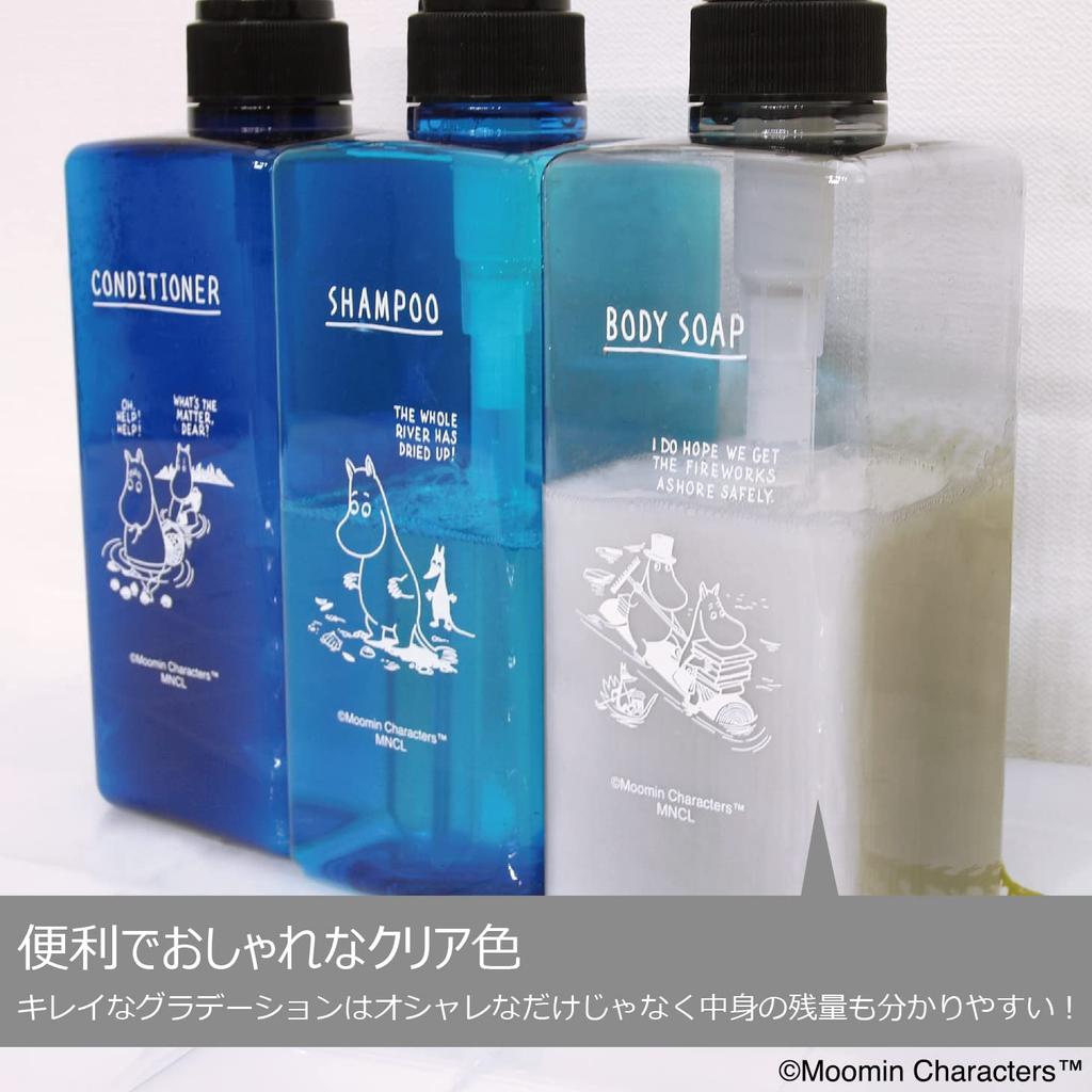 MOOMIN Maruei Nissan Pecolo Lotion Bottle 3-Piece Set with Shampoo Bottle Dispenser (Moomin & Mum & Dad)