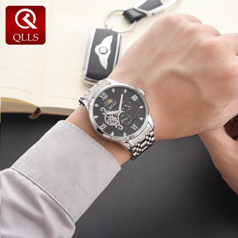 

Мужские автоматические часы-турбийон с индикатором фазы Луны и люминесцентным стальным браслетом