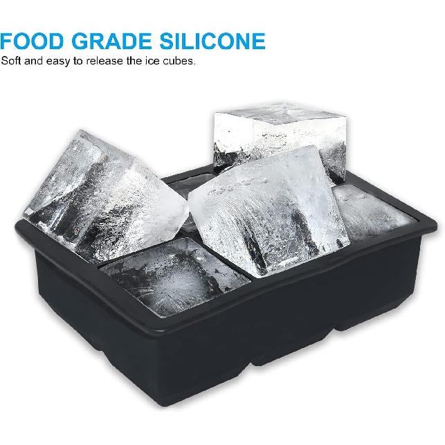 Ice Cube Trays(set of 2), Silicone Sphere Ice Ball Maker with Lid and Large Square Ice Cube Molds for Whiskey Ice and Cocktails, Food Grade Silicone,