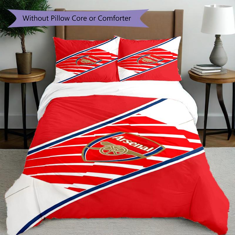 3pcs Duvet Cover Set (1*Duvet Cover + 2*Pillowcase, Without Core),football team Print Bedding Set, Bedroom Decor, All‑Season, Birthday Gift
