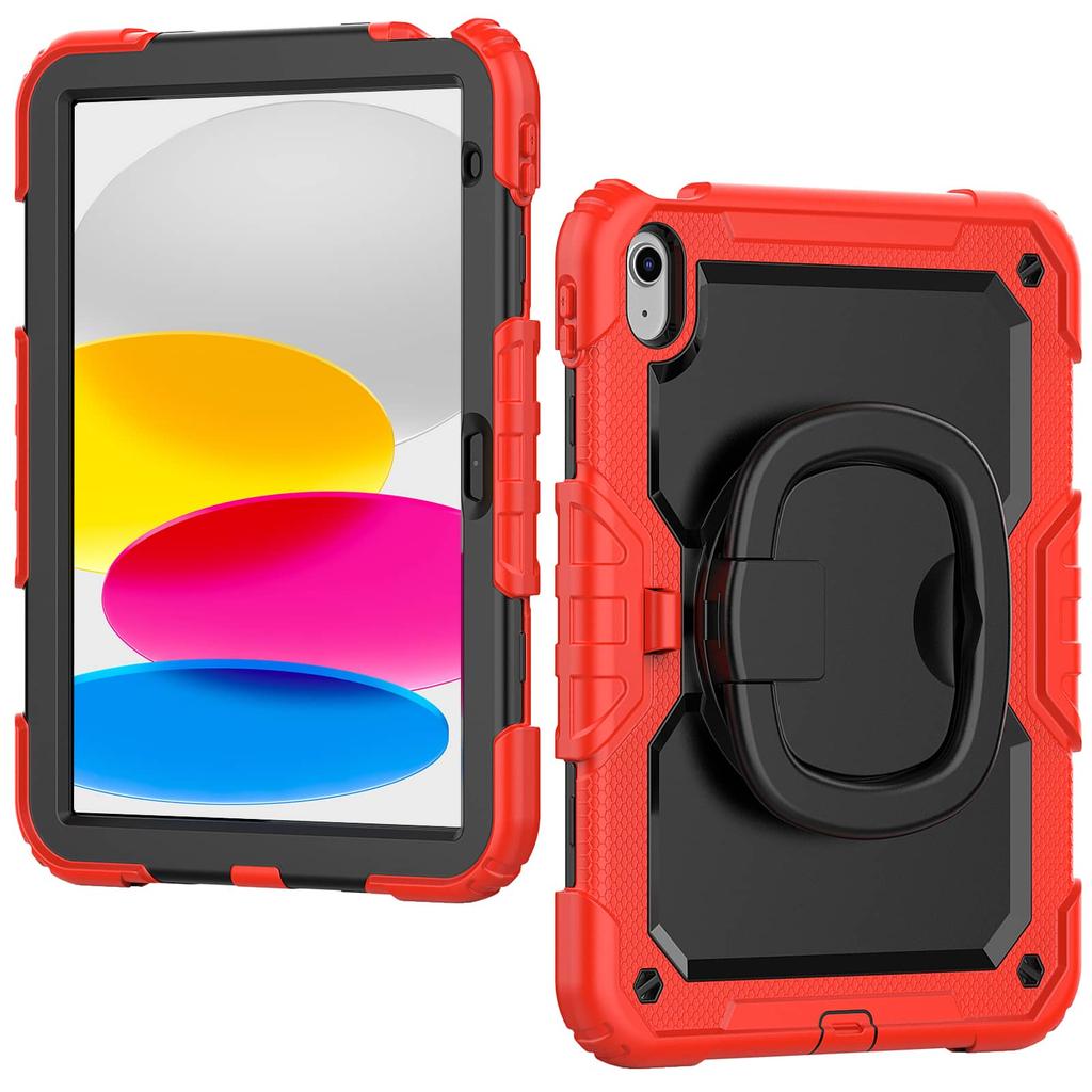 For iPad 10th 10.9 2026, Military Grade Shockproof Protective Silicone Cover 360 Folding Handle Grip + Handle Shoulder Strap
