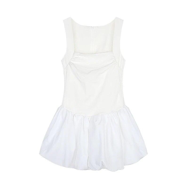 

Korean Style Summer Elegant Ballet Mini Dress Sexy Hot Sweet Y2k A-line Dress Women French Retro High Waist Fashion Dress XL бежевий