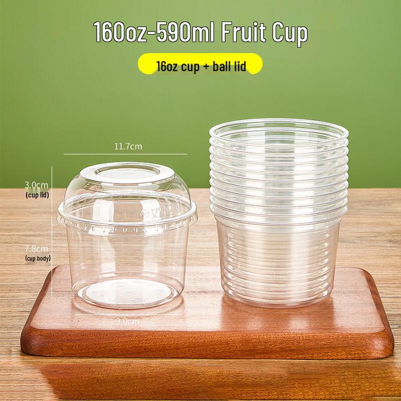 Disposable 16oz Plastic Fruit Cup with Dome Lid (100 Sets)