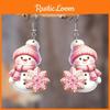 Christmas Theme Cute Cartoon Pink Hat Scarf Snowman Pattern Women Earrings For Festive Wear